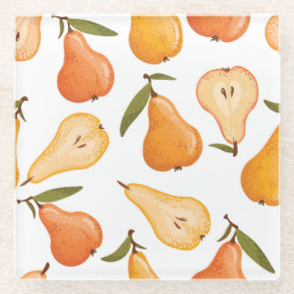 Gelbe Birnen: Nahtloser weißer Hintergrund. Glasuntersetzer