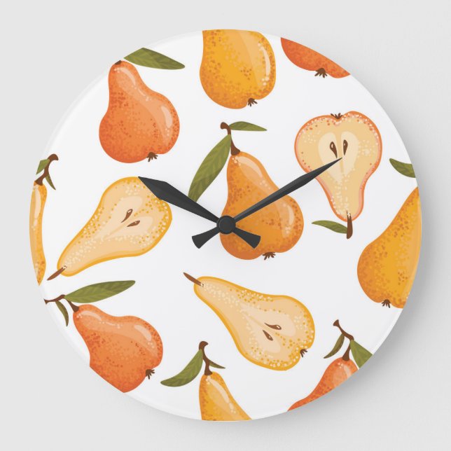 Gelbe Birnen: Nahtloser weißer Hintergrund. Große Wanduhr (Vorderseite)