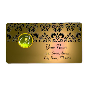 GELBE BLACK DAMASK MONOGRAM, Topaz