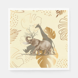 Gelbe Blätter, Elefanten, Giraffen-Papier-Teller Serviette