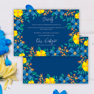 Gelbe blaue Blume Elegante Hochzeitsdetails Begleitkarte