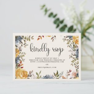 Gelbe Blaue Blumige Hochzeit Bitte Antworten RSVP Karte