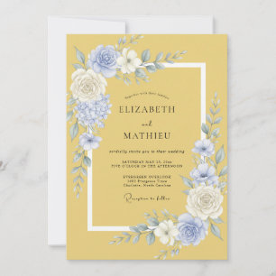 Gelbe Blaue Blütenpracht Hochzeit Einladung