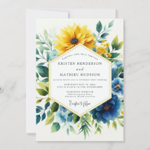 Gelbe Blaue Botanische Blütenhochzeit Einladung