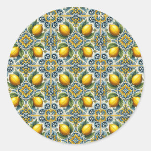 Gelbe Blaue Capri Zitrone Mittelmeer Fliesen Hochz Runder Aufkleber