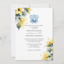 Gelbe & Blaue Florale Hochzeitskarten Christlich Einladung