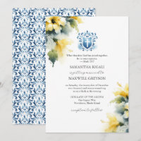 Gelbe & Blaue Florale Hochzeitskarten Christlich