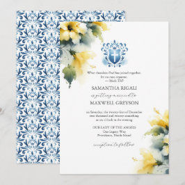 Gelbe & Blaue Florale Hochzeitskarten Christlich Einladung