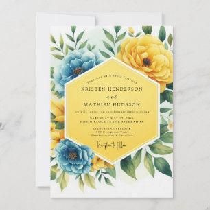 Gelbe Blaue Florale Whimsy-Hochzeit Einladung