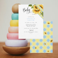 Gelbe Blaue Gingham-Sonnenblumen-Junge-Baby-Party