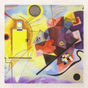Gelbe blaue Kandinsky-Abstrakte Malerei Glasuntersetzer