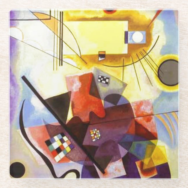 Gelbe blaue Kandinsky-Abstrakte Malerei Glasuntersetzer (Vorderseite)