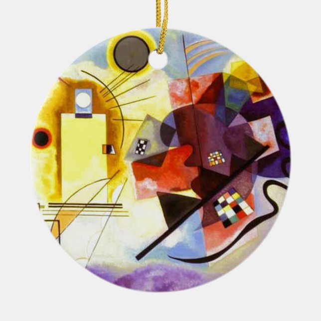 Gelbe blaue Kandinsky-Abstrakte Malerei Keramikornament (Vorne)