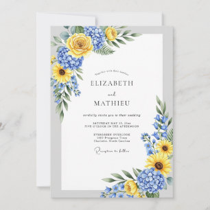 Gelbe Blaue Lebendige Ländliche Hochzeit Einladung