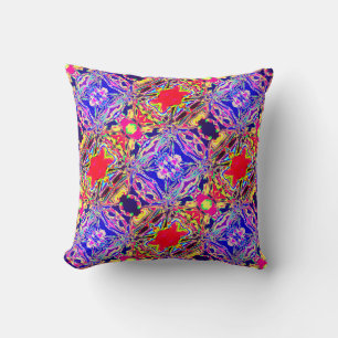 Gelbe Blaue Lila Rosa Paisley-Diagonalfliesen Kissen