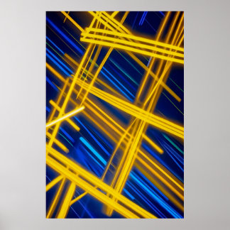 Gelbe Blaue Neon Cyberpunk Abstrakte Lichtspuren Poster