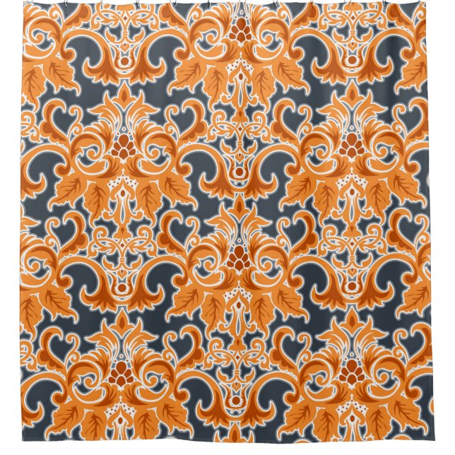 Gelbe blaue Ornament Nahtloser Hintergrund Pattern Duschvorhang (Vorderseite)