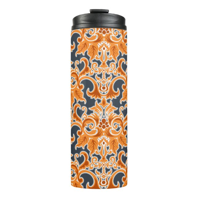 Gelbe blaue Ornament Nahtloser Hintergrund Pattern Thermosbecher (Vorderseite)