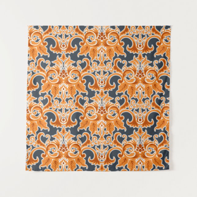 Gelbe blaue Ornament Nahtloser Hintergrund Pattern Wandteppich (Vorderseite)