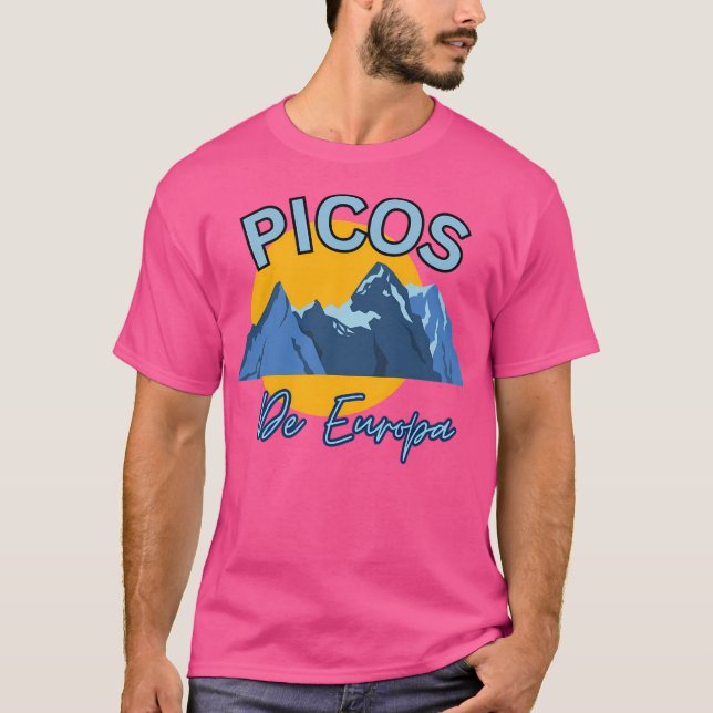Gelbe blaue Picos de Europa Gipfel Europas Berg T-Shirt (Vorderseite)