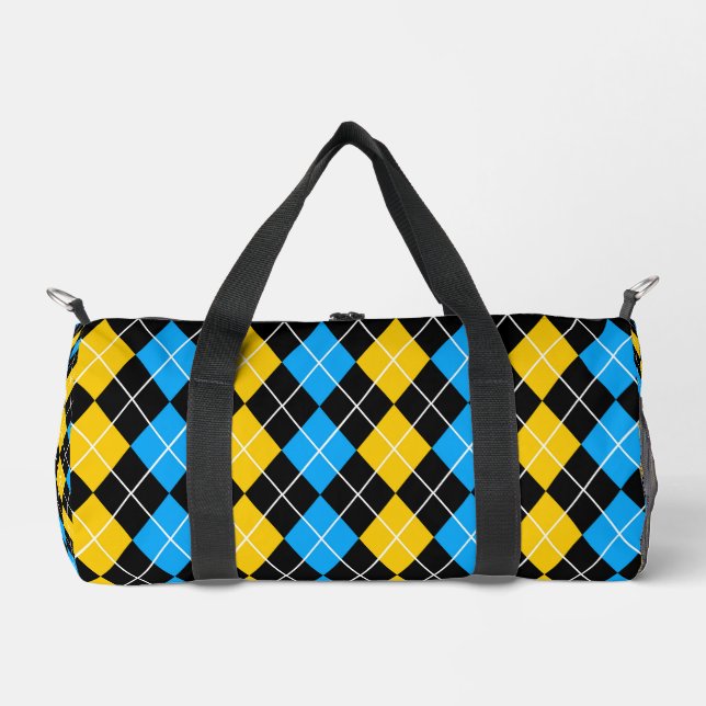 Gelbe blaue Raute Diamant Design Duffle Bag (Vorderseite)