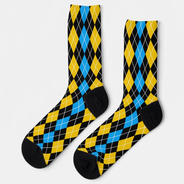 Gelbe blaue Raute Diamant Design Socken (Linkes Detail)