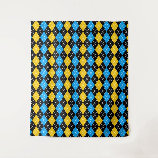Gelbe blaue Raute Diamant Design Wandteppich (Vorderseite)