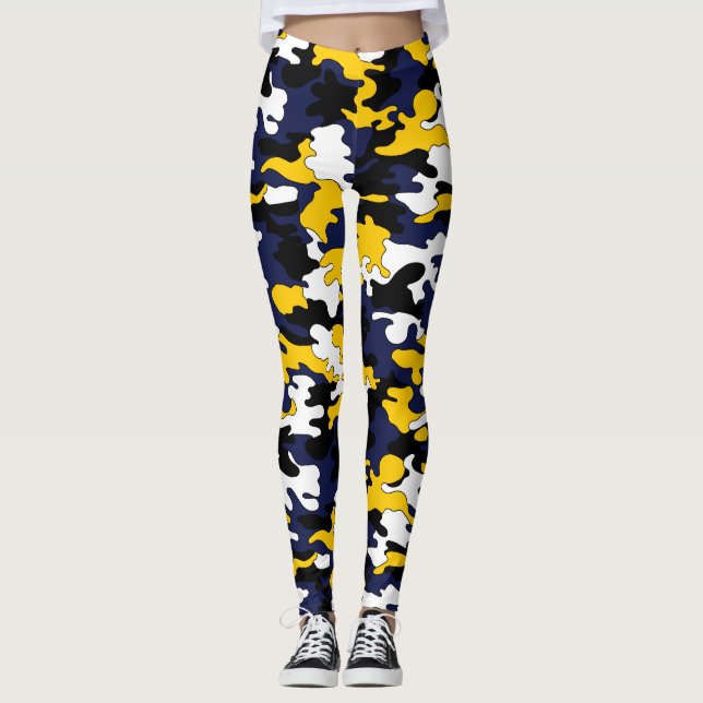 Gelbe, blaue, schwarze Camouflage-Leggings Leggings (Vorderseite)