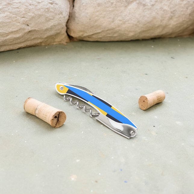 Gelbe blaue Streifen Kellnermesser (Corkscrew Bottle Opener)