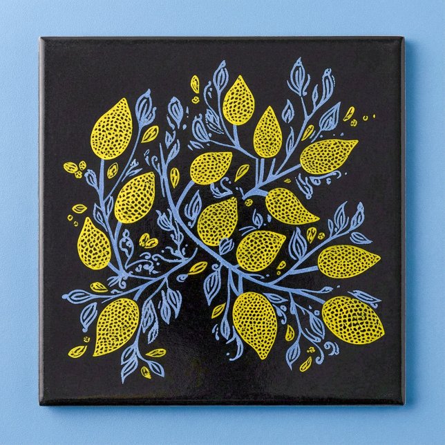 Gelbe, blaue und schwarze Zitronenschale Fliese (Yellow, blue and black lemon vines tile)