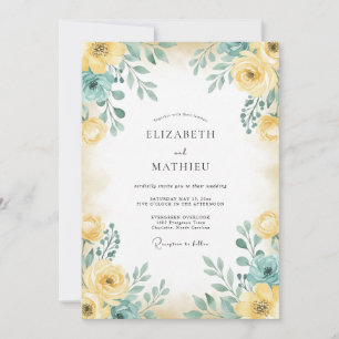 Gelbe Blaugrüne Rosen Hochzeit Einladung