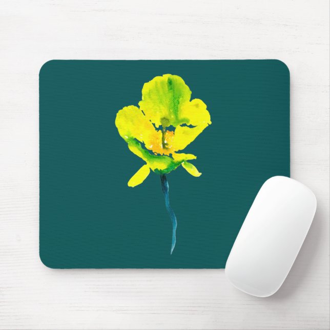 Gelbe Blume abstrakte Wasserfarbe Mousepad (Mit Mouse)