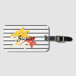 Gelbe Blume auf Schwarz-weißem Streifen Gepäckanhänger