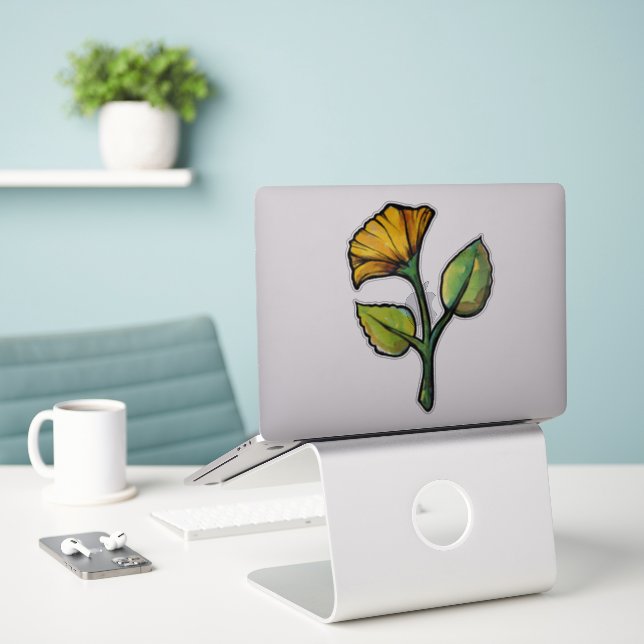 Gelbe Blume Aufkleber (Laptop auf Schreibtisch)