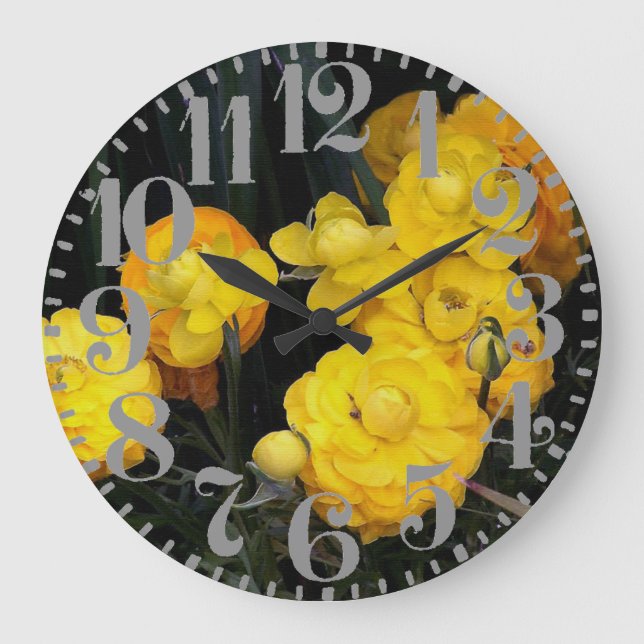 Gelbe Blume aus Peelingmauer Große Wanduhr (Vorderseite)