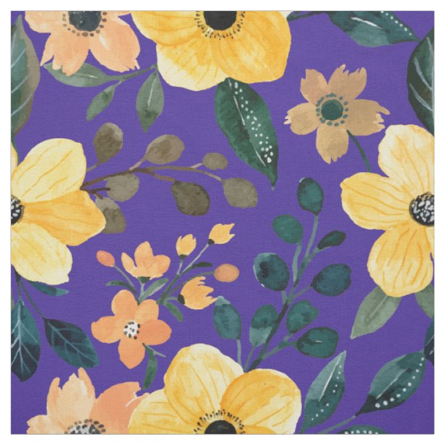 Gelbe Blume Blau Lila Botanisch Stoff (Muster)