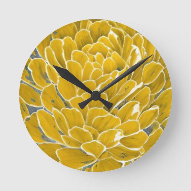 Gelbe Blume botanisch Runde Wanduhr (Vorderseite)