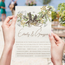 Gelbe Blume Braun Vintage Vögel Einladung Hochzeit