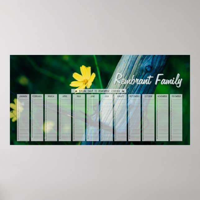 Gelbe Blume Fencepost Geburtstagskalender Poster (Vorne)