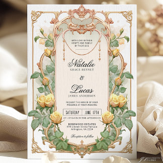 Gelbe Blume Gold Jugendstil Einladung zur Hochzeit