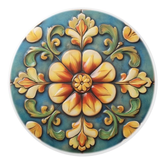 Gelbe Blume Italienischer Til Keramikknauf (Vorderseite)