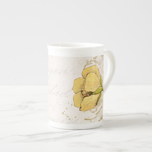 Gelbe Blume Knochen-China-Tasse Prozellantasse (Vorderseite Rechts)