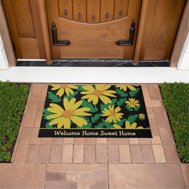 Gelbe Blume mit grünen Blätter Fußmatte (Außenbereich)