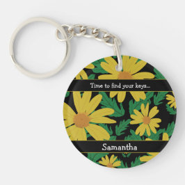 Gelbe Blume mit grünen Blätter Schlüsselanhänger