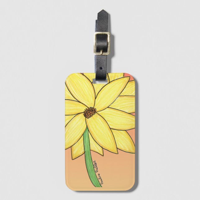 Gelbe Blume mit orangefarbenem Hintergrund Gepäckanhänger (Vorderseite Vertikal)