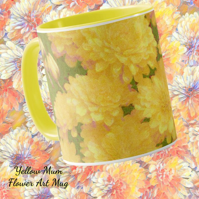 Gelbe Blume Mum Art Garden Tasse Cup (Pretty Chrysanthemum flower garden art mug.)