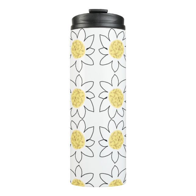Gelbe Blume-Muster Aquarellkunst Thermosbecher (Vorderseite)