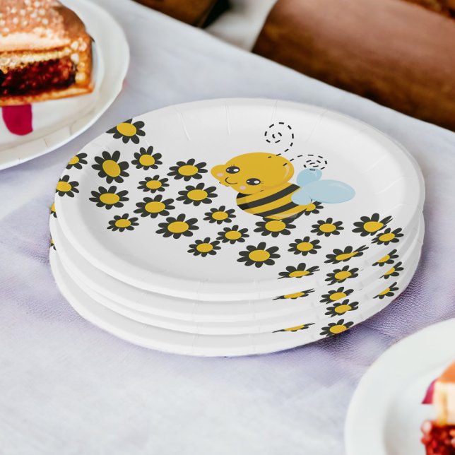 Gelbe Blume Muster Pappteller (Yellow Black Flower Pattern Paper Plates from Ricaso)