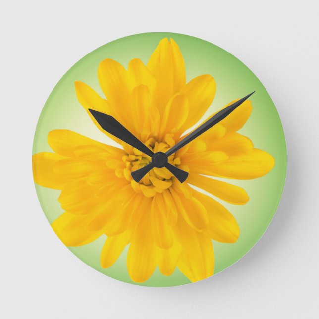 Gelbe Blume Runde Wanduhr (Vorderseite)