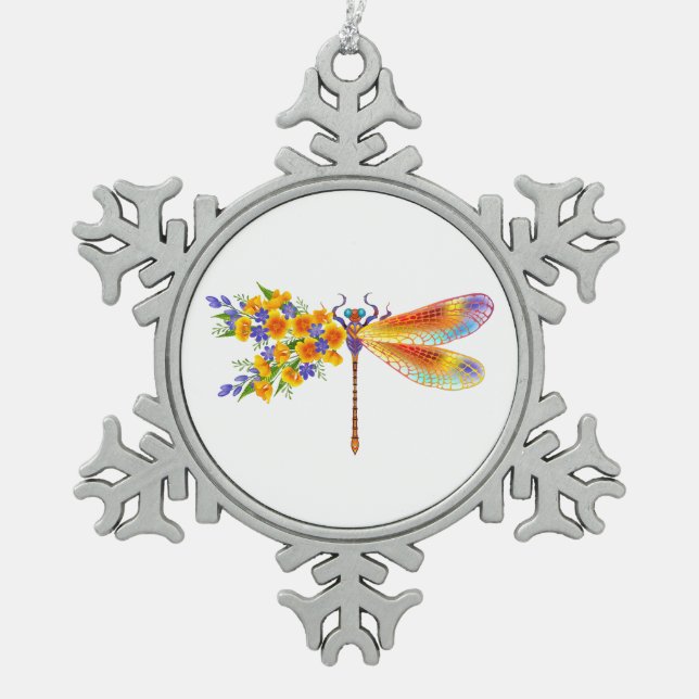 Gelbe Blume Schneeflocken Zinn-Ornament (Vorderseite)